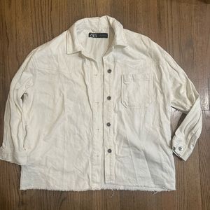 Zara White Shacket-Fringe Detail-Size Medium